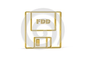 Golden 3d floppy disk icon isolated on white background