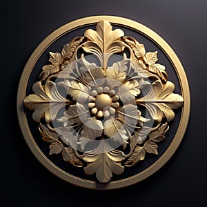 Golden 3d Floral Element In Narrative Paneling Style On Black Background