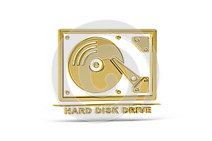 Golden 3d Hard Disk Drive icon isolated on white background