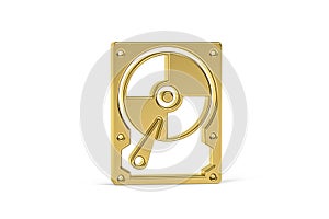 Golden 3d Hard Disk Drive icon isolated on white background