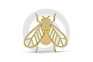 Golden 3d housefly icon isolated on white background