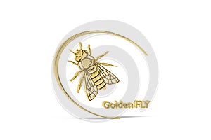 Golden 3d housefly icon isolated on white background