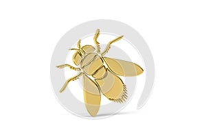 Golden 3d housefly icon isolated on white background