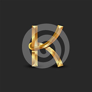 Golden 3d letter K logo monogram, creative identity mark, metallic facet gold business card emblem