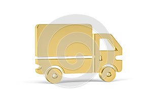 Golden 3d lorry icon isolated on white background