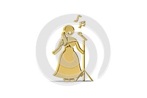 Golden 3d opera singer icon isolated on white background