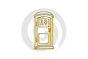 Golden 3d portable toilet icon isolated on white background