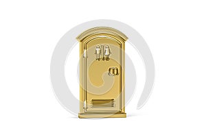 Golden 3d portable toilet icon isolated on white background