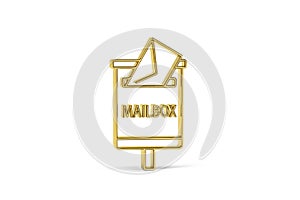 Golden 3d post box icon isolated on white background