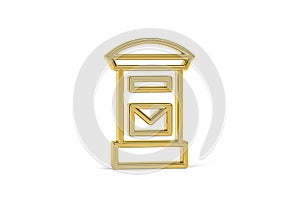 Golden 3d post box icon isolated on white background