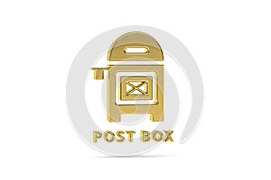 Golden 3d post box icon isolated on white background