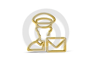 Golden 3d postman icon isolated on white background