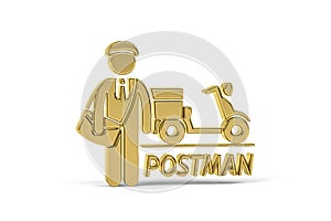 Golden 3d postman icon isolated on white background