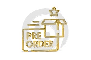 Golden 3d preorder icon isolated on white background