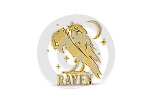 Golden 3d raven icon isolated on white background