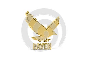 Golden 3d raven icon isolated on white background