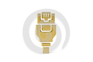 Golden 3d RJ45 icon isolated on white background