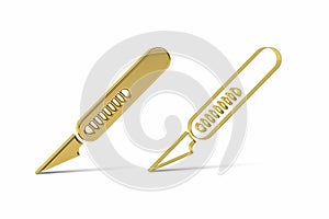 Golden 3d scalpel icon isolated on white background - 3D