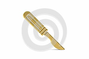 Golden 3d scalpel icon isolated on white background - 3D