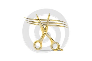 Golden 3d scissors icon isolated on white background