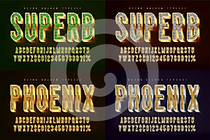 Golden 3d shining font, gold letters and numbers.