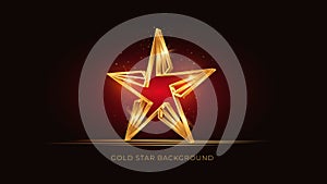 Golden 3d star on black modern background