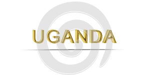 Golden 3D Uganda inscription isolated on white background - 3D