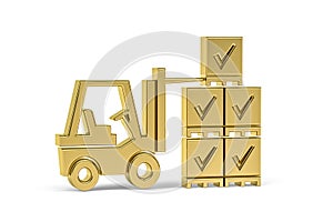 Golden 3d warehouseman icon isolated on white