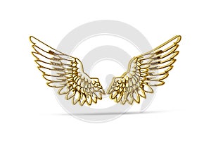Golden 3D wings isolated on white background