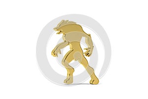 Golden 3d wolf icon isolated on white background