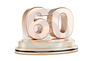 Golden 60 on the podium, award concept. 3D rendering