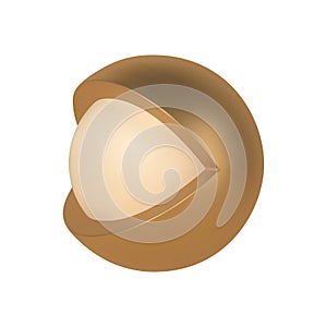 Golden abstract 3d open eye vector template. Decorative metal decoration ball with cutout and second sphere inside.