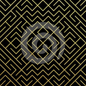 Golden abstract geometric pattern background with gold glitter mesh texture. Vector seamless ornate geometry pattern of rhombus an