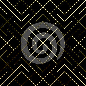 Golden abstract geometric pattern background with gold glitter texture. Vector seamless pattern or rhombus and metal line nodes me