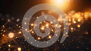 Golden Abstract Network: Data Connection, Technology Background, Neural Network