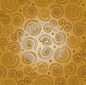 Golden abstract spiral pattern. Seamless decorative background
