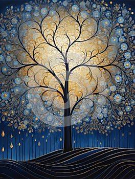Tree of Life Artwork on blue background. photo