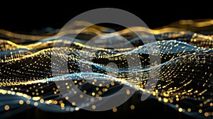Golden Abstract Wavy Lines With Light Particle Flow Background