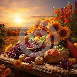 Golden Abundance: a bountiful harvest of sun-kissed fruits and vegetables