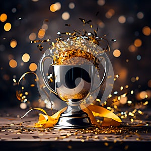 The Golden Achievement Winner Trophy Symbolizes Triumph and Glory - Celebrating Success and Recognition, Generative Ai photo