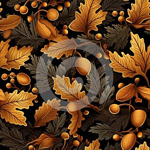 Golden Acorn Grove: Seamless Oak Leaves & Acorn Pattern in Autumnal Tones