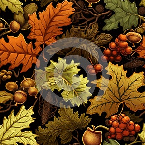 Golden Acorn Grove: Seamless Oak Leaves & Acorn Pattern in Autumnal Tones