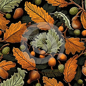 Golden Acorn Grove: Seamless Oak Leaves & Acorn Pattern in Autumnal Tones