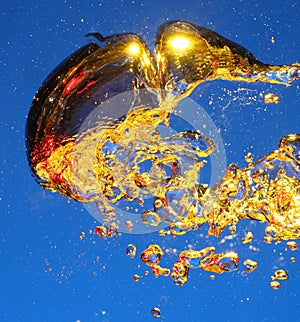 Golden air bubbles in water