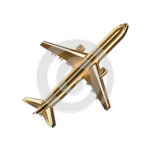 Golden airplane aircraft isolated on white background - Travel and flight booking concept - 3d illustration