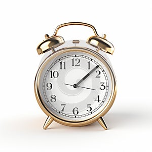 Golden Alarm Clock On White Background - Daz3d Style