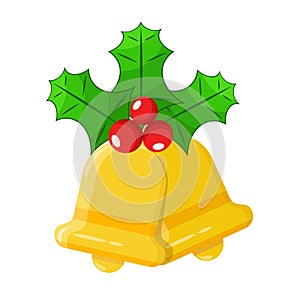 Golden alert bells with red bow for christmas or school time card design