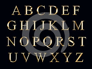 Golden alphabet on a black background photo