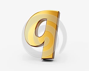 Golden alphabet q on white isolated background 3D Golden small Letters 3d Illustration