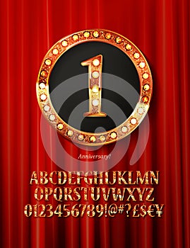 Golden alphabet with show lamps isolated